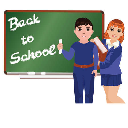 Back to School   Little boy and girl , vector illustrationのイラスト素材