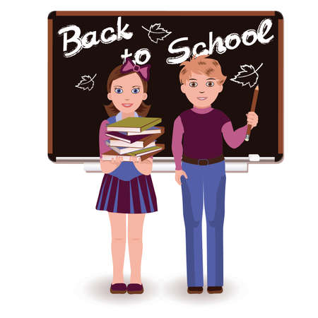 Back to School  Little cute schoolkids, vector illustrationのイラスト素材