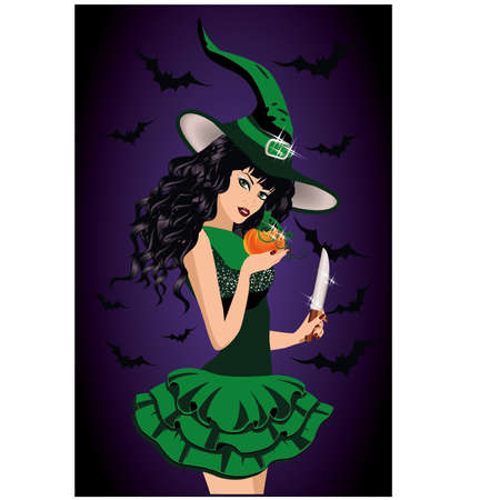 Sexy witch and blade, halloween card. のイラスト素材