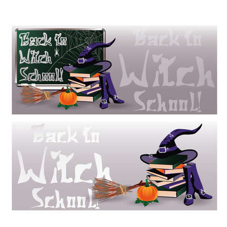 Back to Witch School Magic invitation banners illustrationのイラスト素材