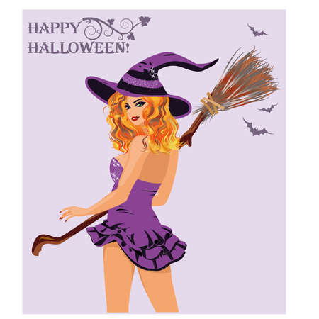 Happy Halloween Sexy witch with broomのイラスト素材
