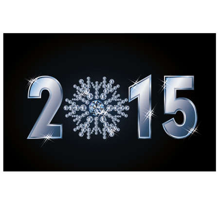 Happy 2015 new year card with diamond snowflake, vector illustrationのイラスト素材