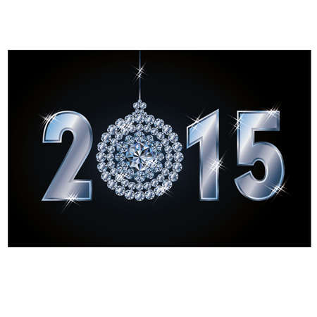 Happy 2015 new year card with diamond xmas ball, vector illustrationのイラスト素材