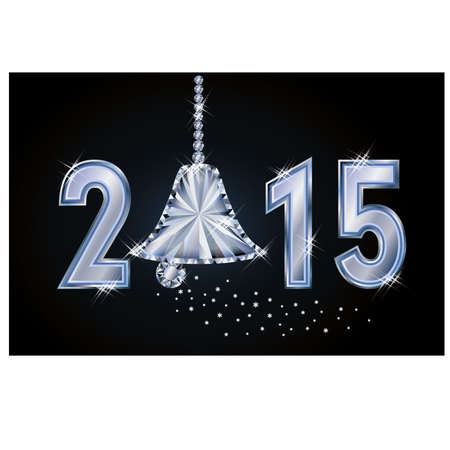 Happy 2015 new year card with diamond xmas bell, illustrationのイラスト素材