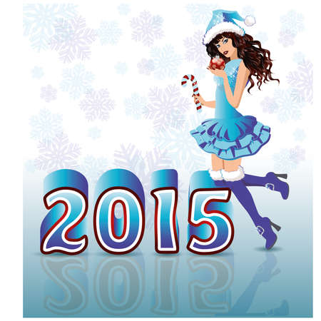 Happy New 2015 Year card with Santa girl, vector illustrationのイラスト素材