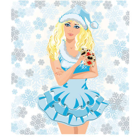 Santa girl with poker cards, vector illustrationのイラスト素材