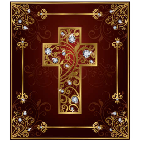 Golden diamond easter cross, illustrationのイラスト素材