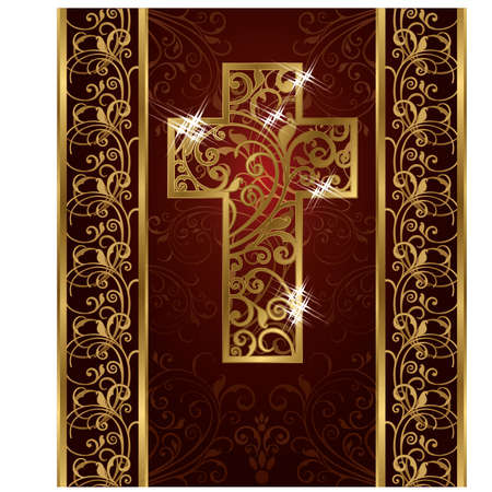 Golden Easter cross, invitation card, vector illustrationのイラスト素材