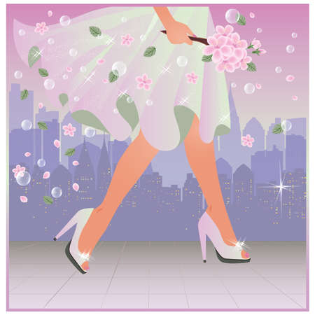 Spring urban woman, vector illustrationのイラスト素材