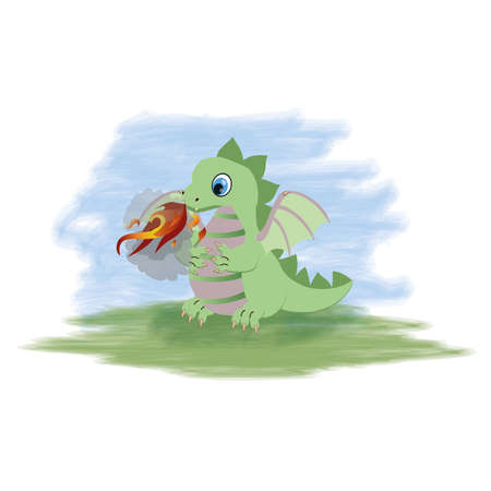 Magical little dragon, vector illustrationのイラスト素材