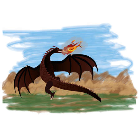Magical dragon flying, vector illustrationのイラスト素材