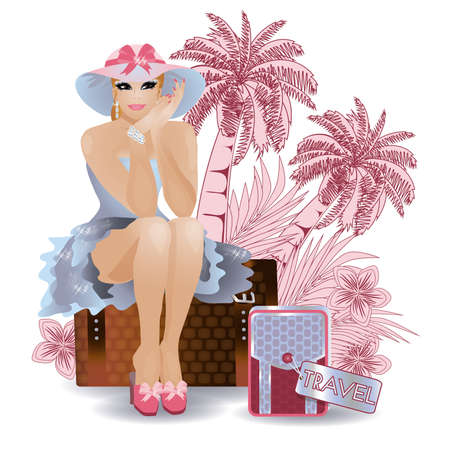 Summer travel sexual woman, vector illustrationのイラスト素材