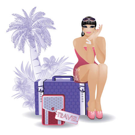Summer travel sexy woman, vector illustrationのイラスト素材