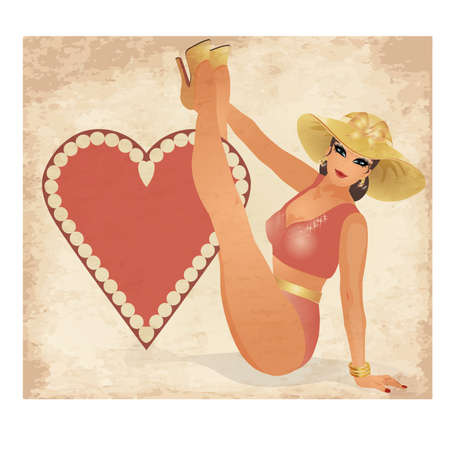 Casino Hearts poker cards pin up woman, vector illustrationのイラスト素材