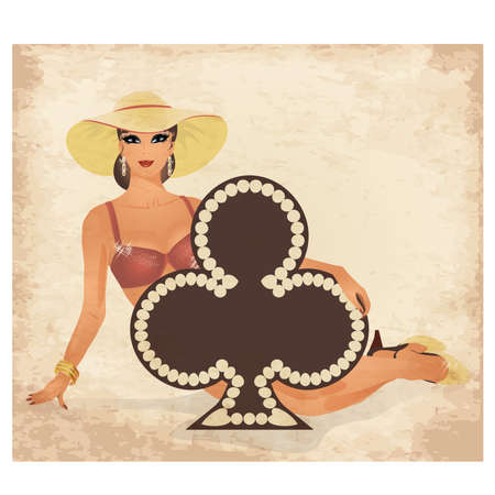 Casino Clubs poker cards pin up woman, vector illustrationのイラスト素材