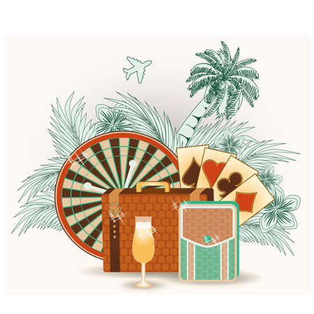 Summer travel casino postcard illustrationのイラスト素材
