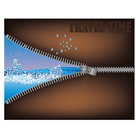 Travel time. Zipper opening a tropical beach vectorのイラスト素材
