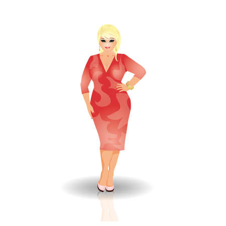 Sexy plus size  woman in beautiful dress, vector illustrationのイラスト素材