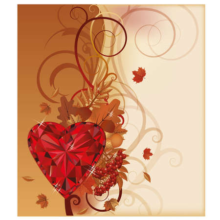 Autumn design with ruby heartのイラスト素材