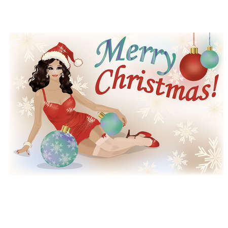 Merry Christmas pinup santa girlのイラスト素材
