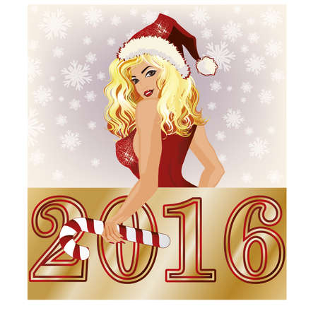 Happy new 2016 year, sexy santa claus girl, vector illustrationのイラスト素材