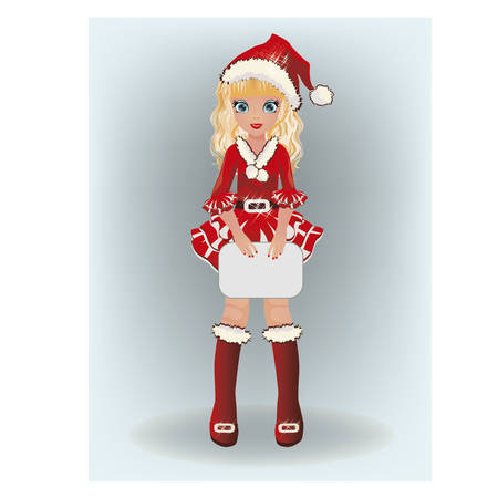 Little cute santa girl, vector illustrationのイラスト素材