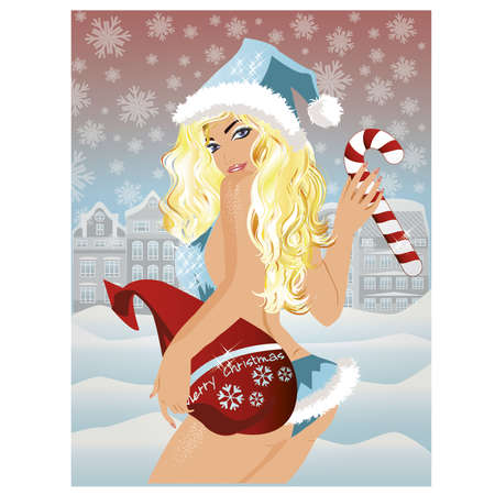 Sexy beautiful santa girl, vector illustrationのイラスト素材