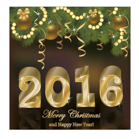 Golden New 2016 year invitation card, vector illustrationのイラスト素材
