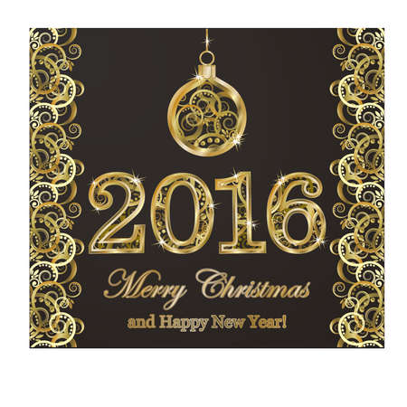 Happy new 2016 year golden background, vector illustration