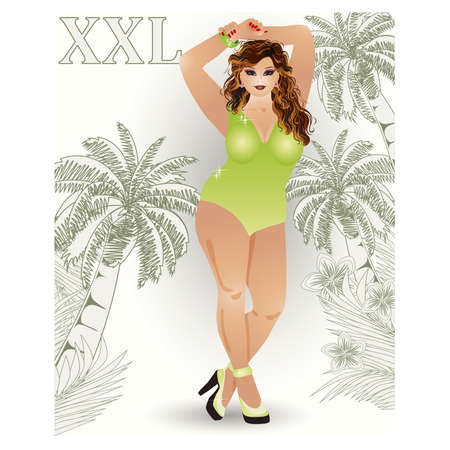 Plus size sexy travel girl, vector illustrationのイラスト素材