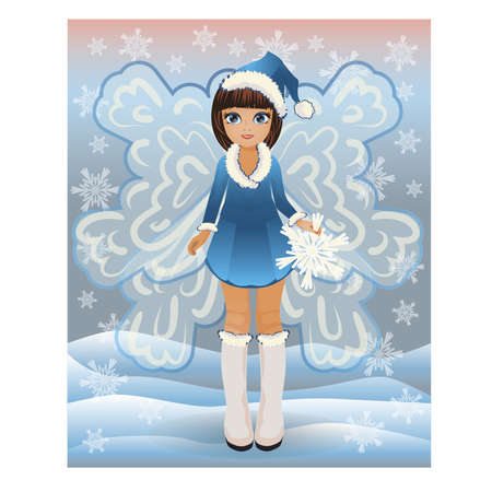 Winter little fairy girl, vector illustrationのイラスト素材