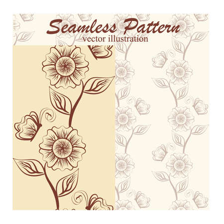 Vector seamless pattern with flowers and butterfly, vectorのイラスト素材