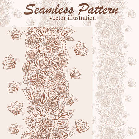 Vintage floral seamless pattern with butterfly, vector illustrationのイラスト素材