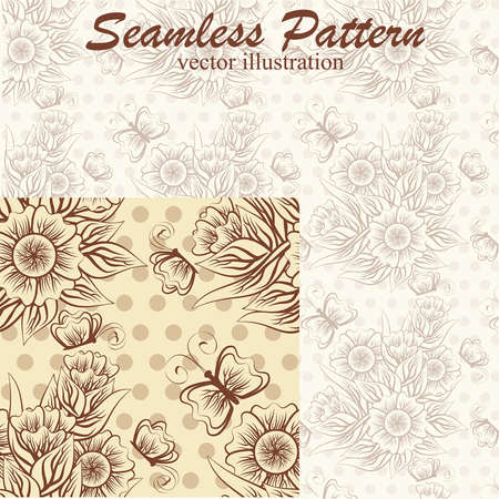 Vintage seamless pattern with flower and butterfly, vector illustrationのイラスト素材
