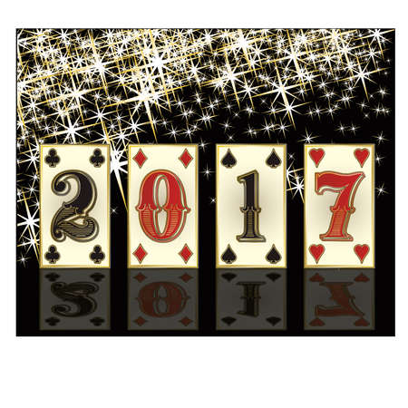 New 2017 year casino greeting card with poker elements,  illustrationのイラスト素材