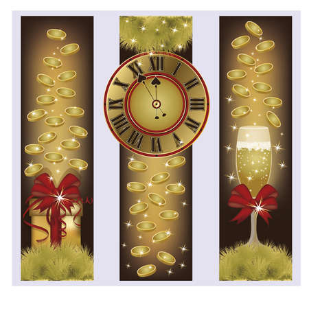 Happy New Year banners with golden coins, vector illustrationのイラスト素材