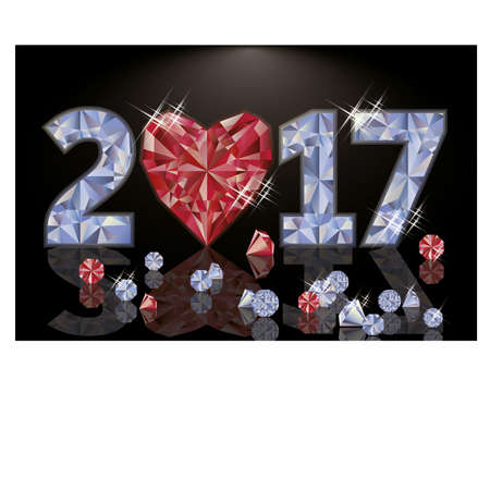 Ruby and diamond heart new year 2017, vector illustrationのイラスト素材