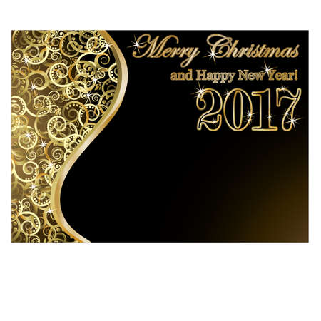 Happy New Year 17 Golden Card Vector Illustrationのイラスト 素材 ストックフォト 写真素材のstock Foto ストックドットフォト