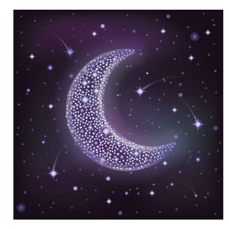 Starry moon in night sky, vector illustrationのイラスト素材