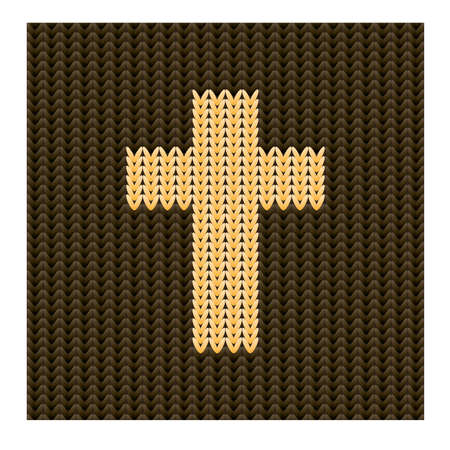 Knitted christian cross background, vector illustrationのイラスト素材