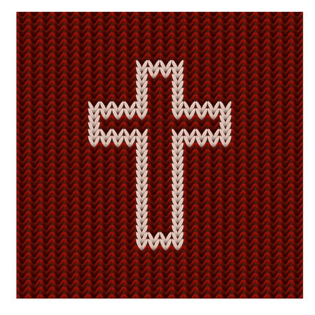 Knitted christian cross background, vector illustrationのイラスト素材