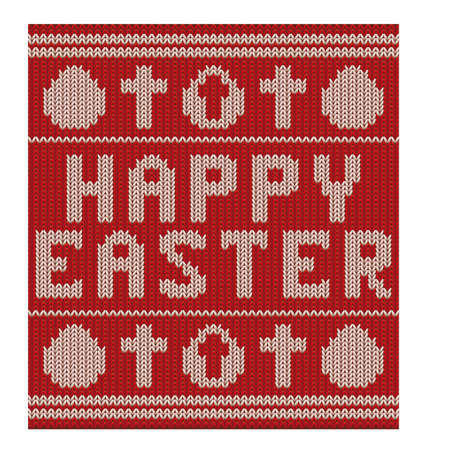 Happy easter knitting pattern with cross and egg, vector illustrationのイラスト素材