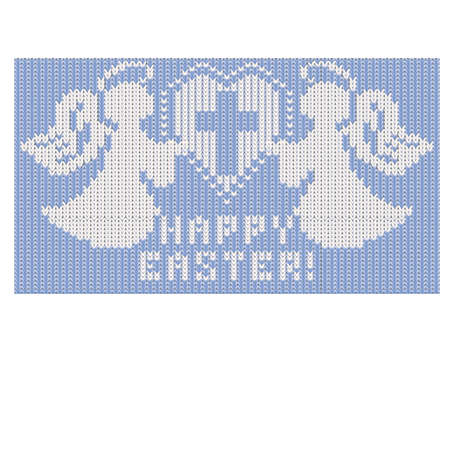 Happy Easter banner with knitted two angels, vector illustrationのイラスト素材