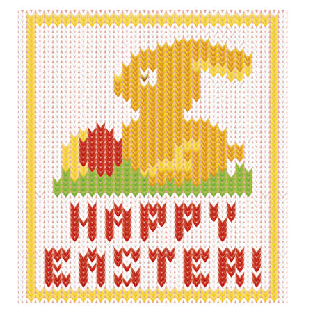 Happy Easter bunny knitted card, vector illustrationのイラスト素材