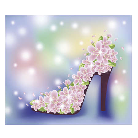 Spring sakura shoes wallpaper, vector illustrationのイラスト素材