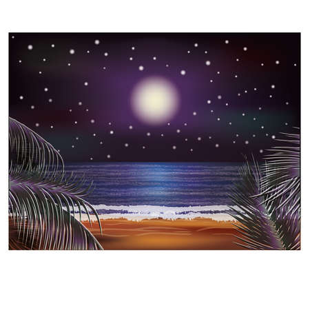 Night sea banner, vector illustrationのイラスト素材