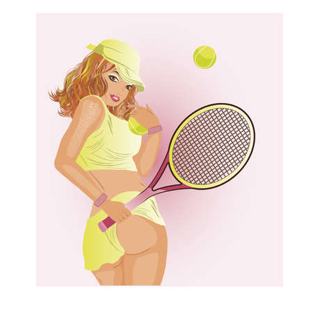 Beautiful sexy girl tennis player, vector illustrationのイラスト素材