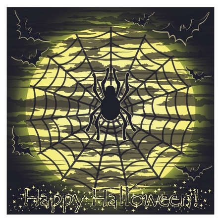 Happy Halloween card with spider, vector illustrationのイラスト素材