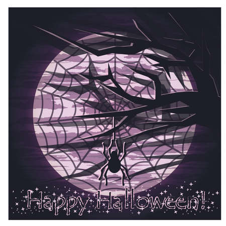 Happy Halloween card with spider, vector illustrationのイラスト素材