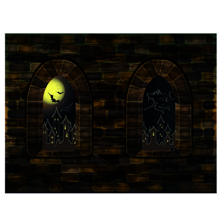 Medieval windows in magic castle. Happy halloween card, vector illustrationのイラスト素材